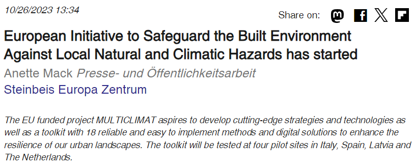 European Initiative to Safeguard the Built Environment Against Local Natural and Climatic Hazards has started